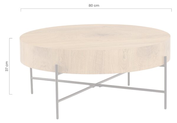 Masă de cafea rotundă Liviano 80 cm cu picioare metalice - stejar natural / negru
