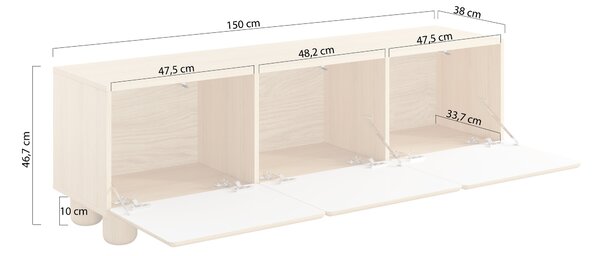 Comodă TV Arlo 150 cm cu trei uși - stejar Vicenza