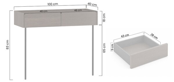 Consolă Dunari 100 cm cu sertare și picioare metalice - stejar Dunin