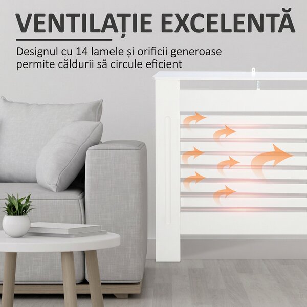 HOMCOM Mască de Calorifer cu Lamele și Raft din Lemn Alb 172x19x81 cm | Aosom Romania