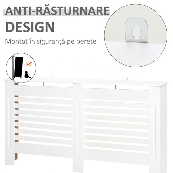 HOMCOM Mască de Calorifer cu Lamele și Raft din Lemn Alb 172x19x81 cm | Aosom Romania