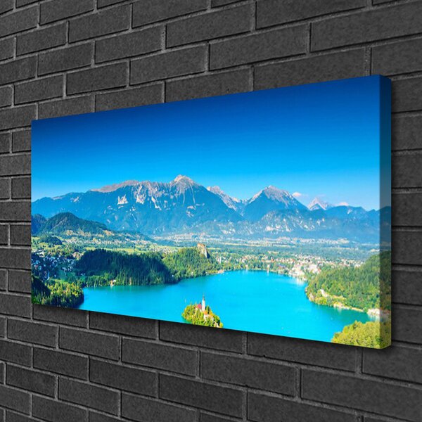 Tablou pe panza canvas Mountain Lake Peisaj Gri Albastru Verde