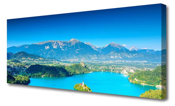 Tablou pe panza canvas Mountain Lake Peisaj Gri Albastru Verde
