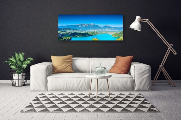Tablou pe panza canvas Mountain Lake Peisaj Gri Albastru Verde