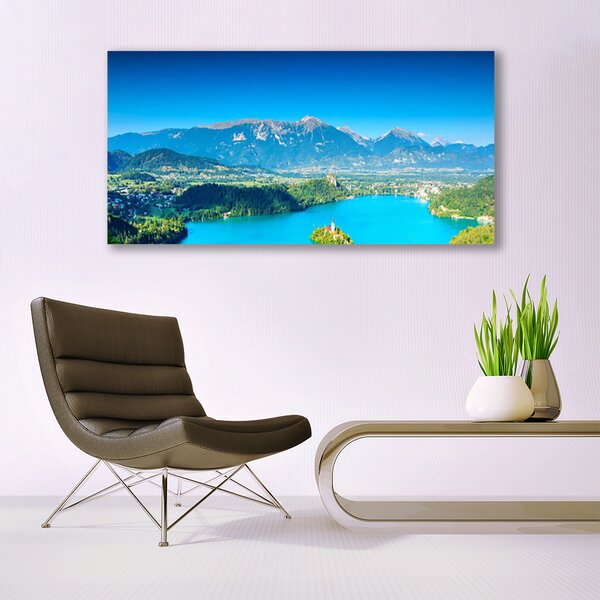 Tablou pe panza canvas Mountain Lake Peisaj Gri Albastru Verde