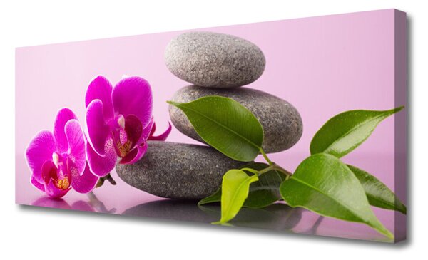 Tablou pe panza canvas Pietrele florale flori roz gri