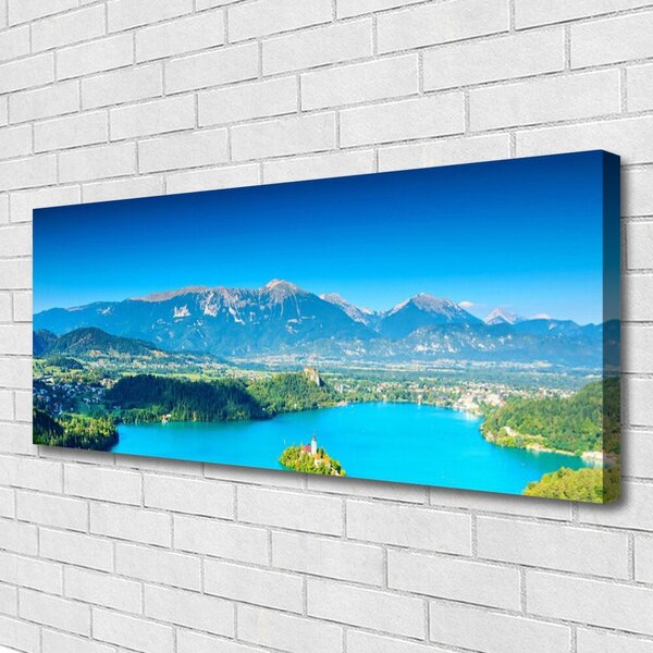 Tablou pe panza canvas Mountain Lake Peisaj Gri Albastru Verde