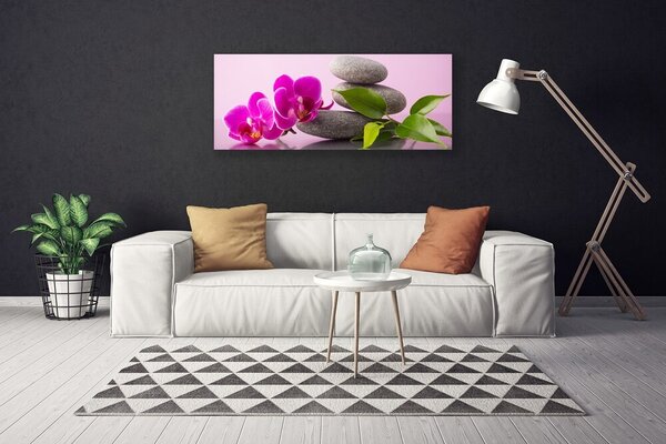 Tablou pe panza canvas Pietrele florale flori roz gri