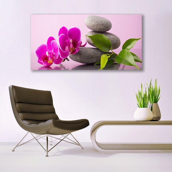 Tablou pe panza canvas Pietrele florale flori roz gri