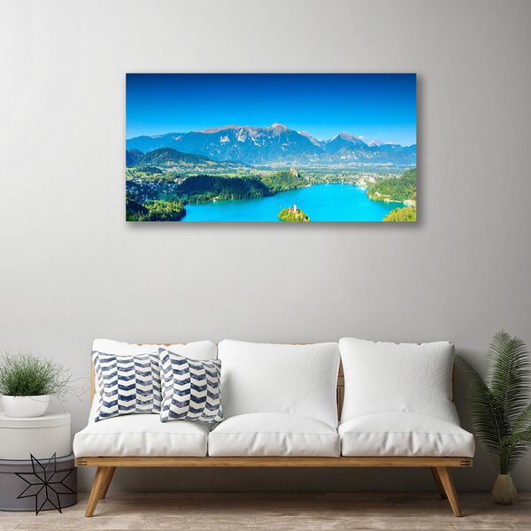 Tablou pe panza canvas Mountain Lake Peisaj Gri Albastru Verde