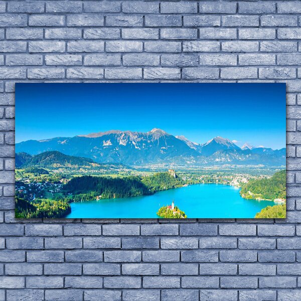 Tablou pe panza canvas Mountain Lake Peisaj Gri Albastru Verde
