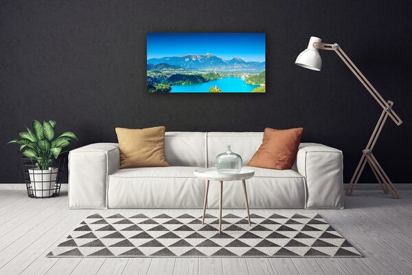 Tablou pe panza canvas Mountain Lake Peisaj Gri Albastru Verde