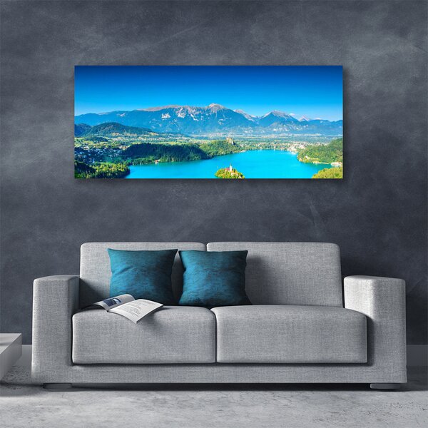 Tablou pe panza canvas Mountain Lake Peisaj Gri Albastru Verde