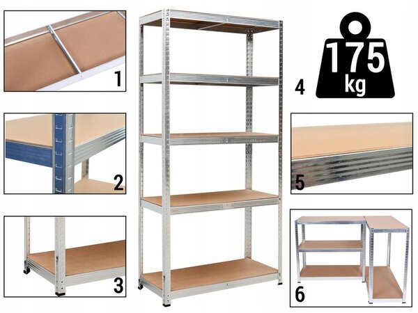 RAFT METALIC ZINCAT FĂRĂ ȘRUBURI 180x90x40 CM, CAPACITATE DE ÎNCĂRCARE 875KG