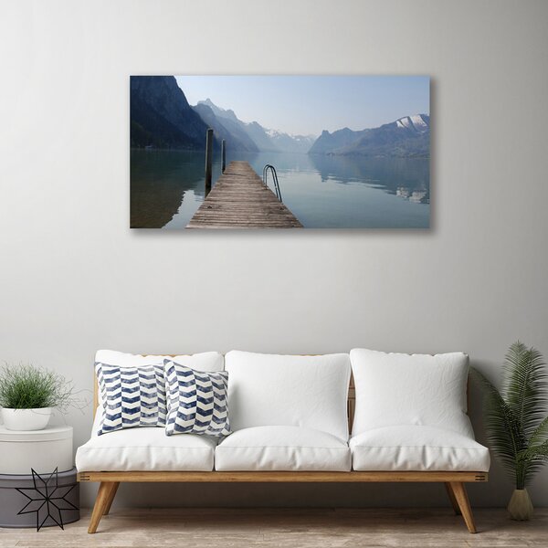 Tablou pe panza canvas Munții Lacul Podul Arhitectura Gri Verde Maro