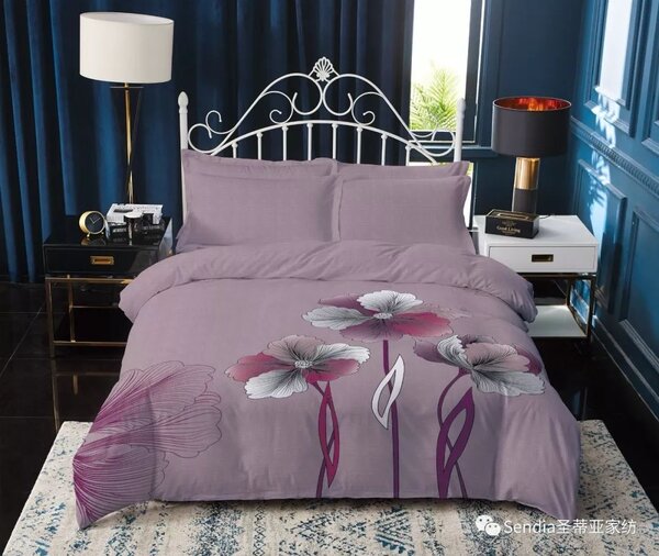 Lenjerie de pat din bumbac violet, FLORI DE LUNCA + husa de perna 40 x 50 cm gratuit