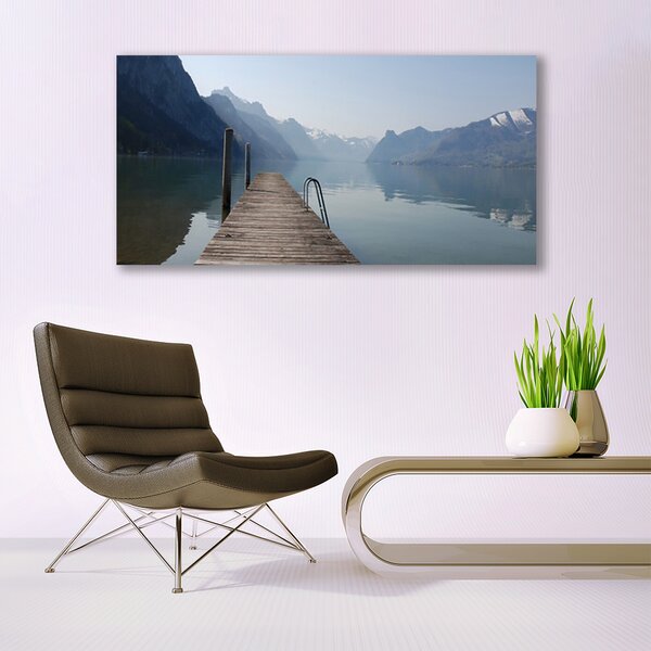 Tablou pe panza canvas Munții Lacul Podul Arhitectura Gri Verde Maro