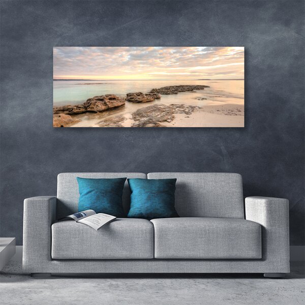 Tablou pe panza canvas Sea Stones Peisaj Gri himmelBlue Maro