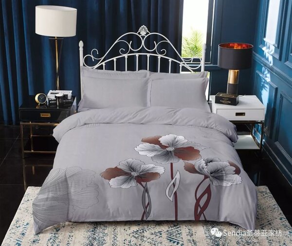 Lenjerie de pat din bumbac Culoare gri, FLORI DE LUNCA + husa de perna 40 x 50 cm gratuit