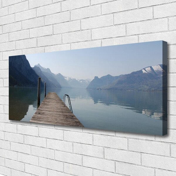 Tablou pe panza canvas Munții Lacul Podul Arhitectura Gri Verde Maro