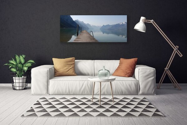Tablou pe panza canvas Munții Lacul Podul Arhitectura Gri Verde Maro