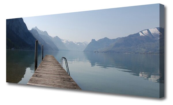 Tablou pe panza canvas Munții Lacul Podul Arhitectura Gri Verde Maro