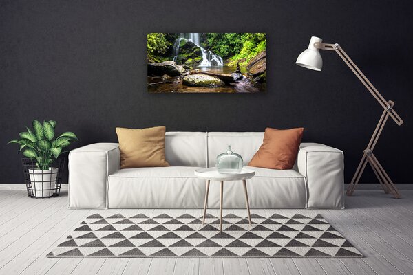 Tablou pe panza canvas Cascada Pietre Natural Pădurea Verde Brun Alb
