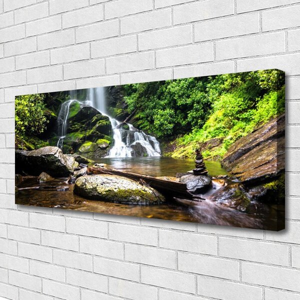 Tablou pe panza canvas Cascada Pietre Natural Pădurea Verde Brun Alb
