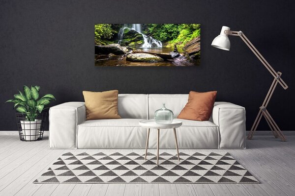 Tablou pe panza canvas Cascada Pietre Natural Pădurea Verde Brun Alb