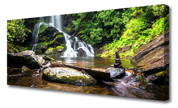 Tablou pe panza canvas Cascada Pietre Natural Pădurea Verde Brun Alb