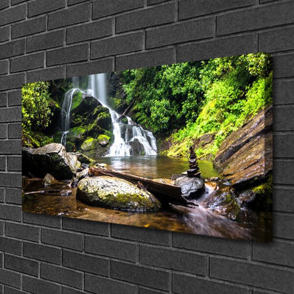 Tablou pe panza canvas Cascada Pietre Natural Pădurea Verde Brun Alb