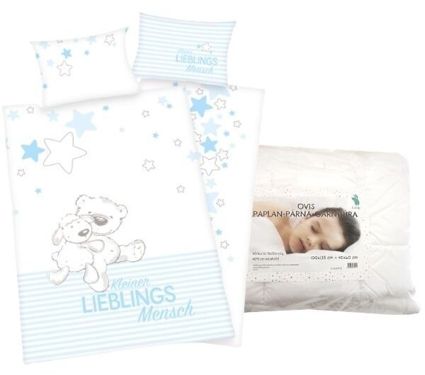 Set lenjerie de pat Ursuleț (Lieblings, albastru) din bumbac organic pentru copii