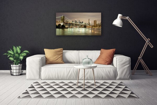 Tablou pe panza canvas Bridge City Sea Arhitectura Gri Galben