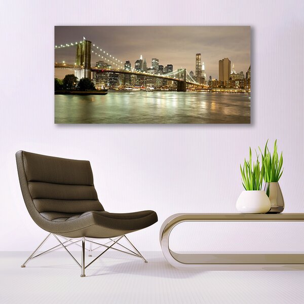 Tablou pe sticla Bridge City Sea Arhitectura Gri Galben