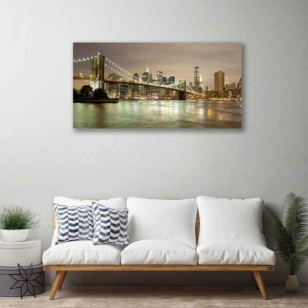 Tablou pe panza canvas Bridge City Sea Arhitectura Gri Galben