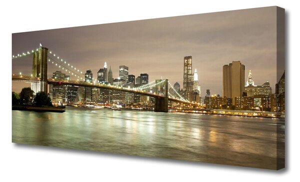 Tablou pe panza canvas Bridge City Sea Arhitectura Gri Galben