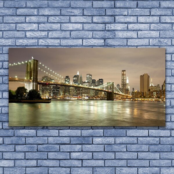 Tablou pe sticla Bridge City Sea Arhitectura Gri Galben