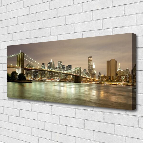 Tablou pe panza canvas Bridge City Sea Arhitectura Gri Galben