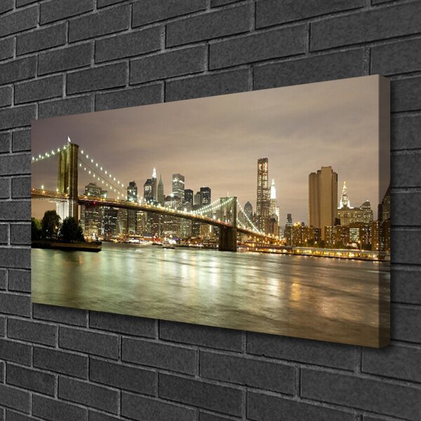 Tablou pe panza canvas Bridge City Sea Arhitectura Gri Galben