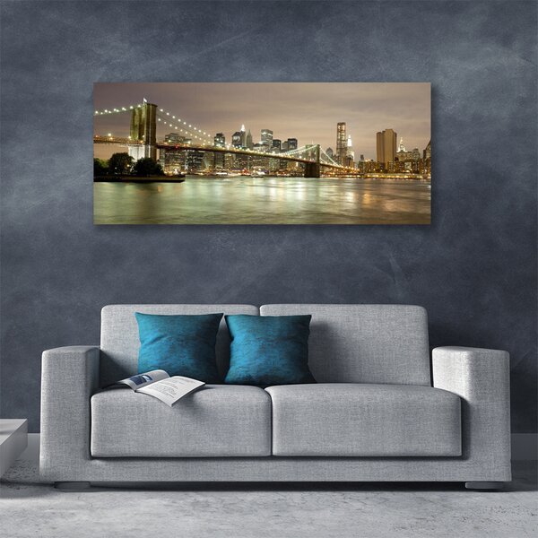 Tablou pe panza canvas Bridge City Sea Arhitectura Gri Galben