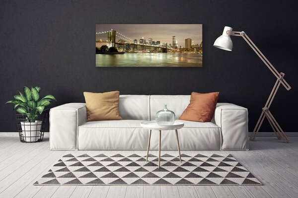 Tablou pe panza canvas Bridge City Sea Arhitectura Gri Galben