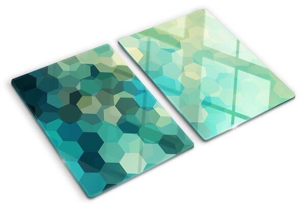 Tocător sticlă Hexagone geometrice în nuanțe de albastru