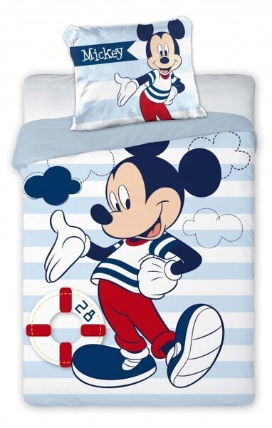 Lenjerie de pat Mickey Mouse (dungi albastre) pentru copii
