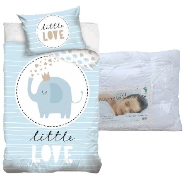 Set lenjerie de pat Elefant (albastru, little love) pentru copii