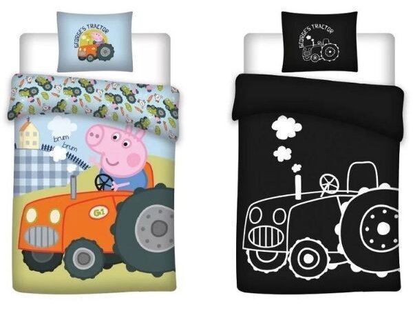 Lenjerie de pat Peppa Pig (tractor) fosforescentă pentru copii