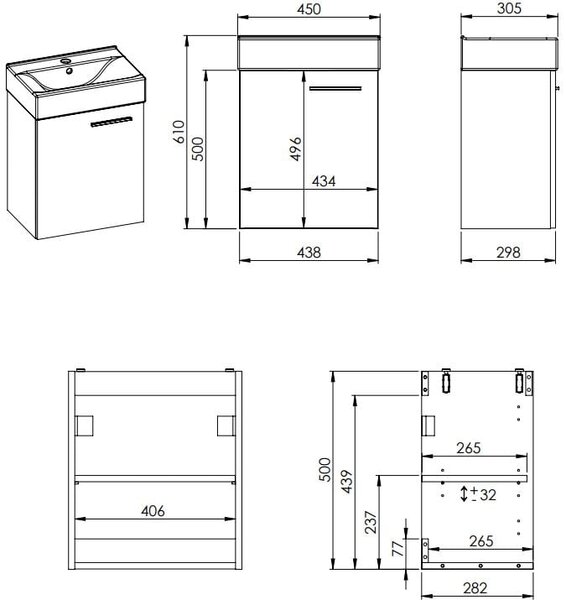 Elita Tiny lavoar cu dulap 45 cm fără RE020450157020