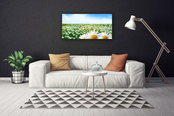 Tablou pe panza canvas Meadow Floral Verde Alb Margarete Galben