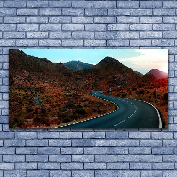 Tablou pe panza canvas Mountain Road Peisaj Maro Negru Alb