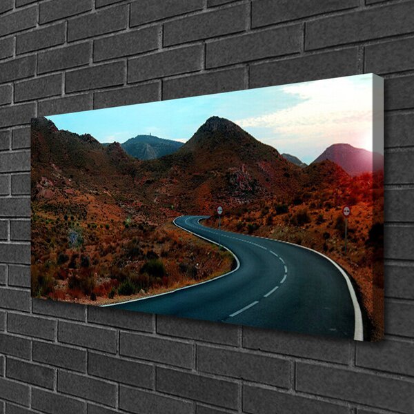 Tablou pe panza canvas Mountain Road Peisaj Maro Negru Alb