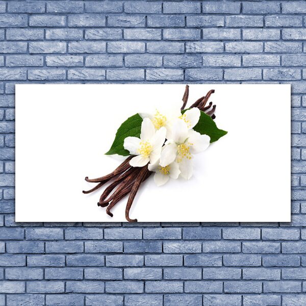 Tablou pe sticla Vanilie Floral Maro Alb